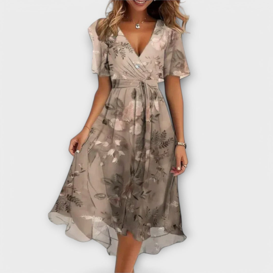 Women’s V-Neck Dress with Waist Tie