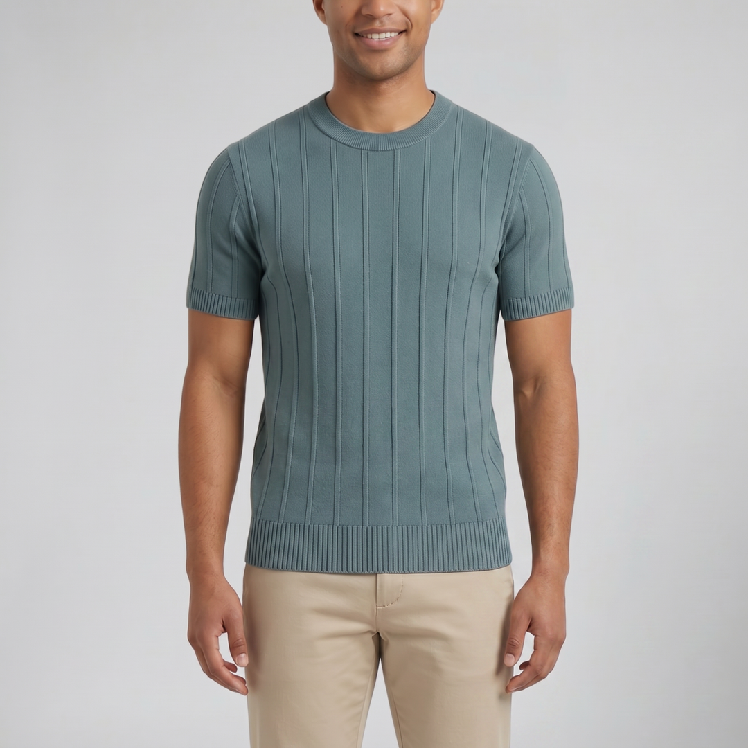 Men’s Crew-Neck Ribbed Knit T-Shirt | Olamil