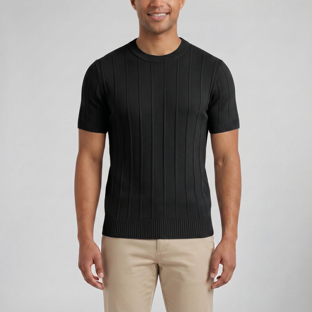 Men’s Crew-Neck Ribbed Knit T-Shirt | Olamil