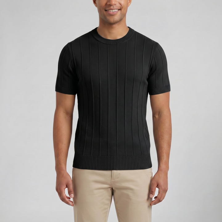 Men’s Crew-Neck Ribbed Knit T-Shirt | Olamil