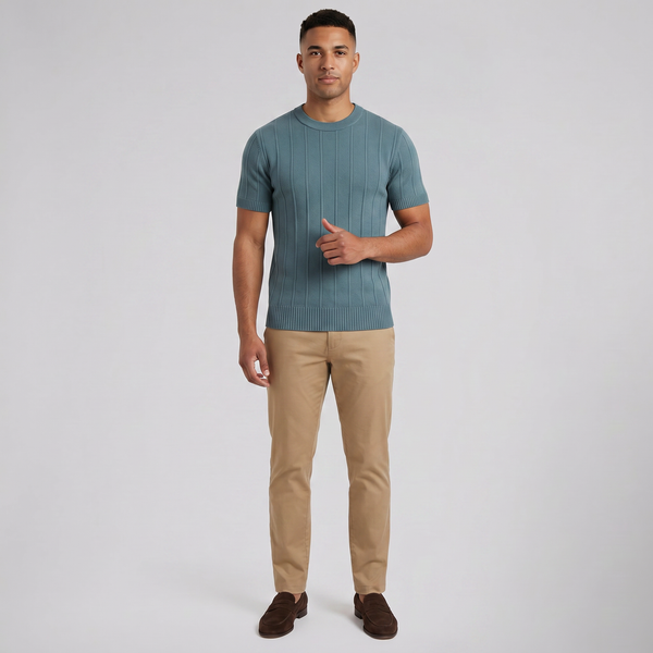 Men's Crew Neck T-Shirt, Ribbed Knit