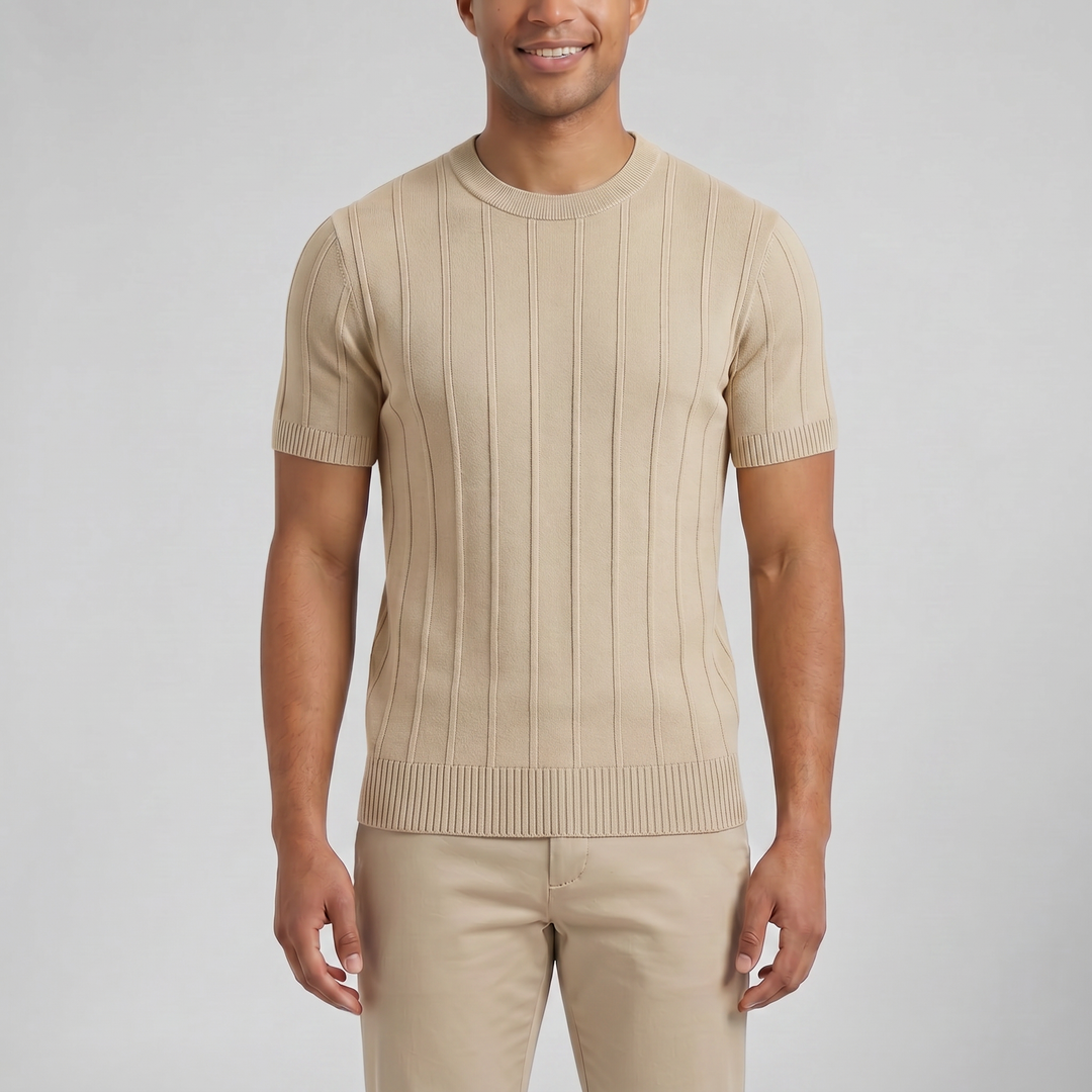 Men’s Crew-Neck Ribbed Knit T-Shirt | Olamil