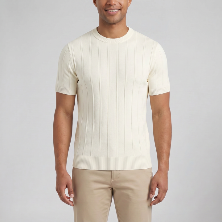 Men’s Crew-Neck Ribbed Knit T-Shirt | Olamil