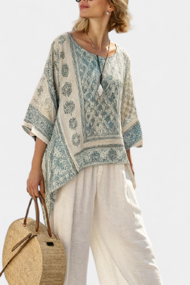 Quinley | Women’s Printed Blouse with Wide-Leg Pants