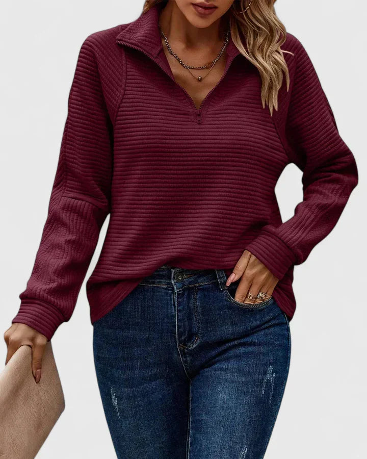 Women’s Ribbed Half-Zip Sweater with Cozy Knit