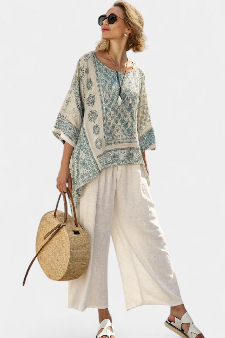 Quinley | Women’s Printed Blouse with Wide-Leg Pants