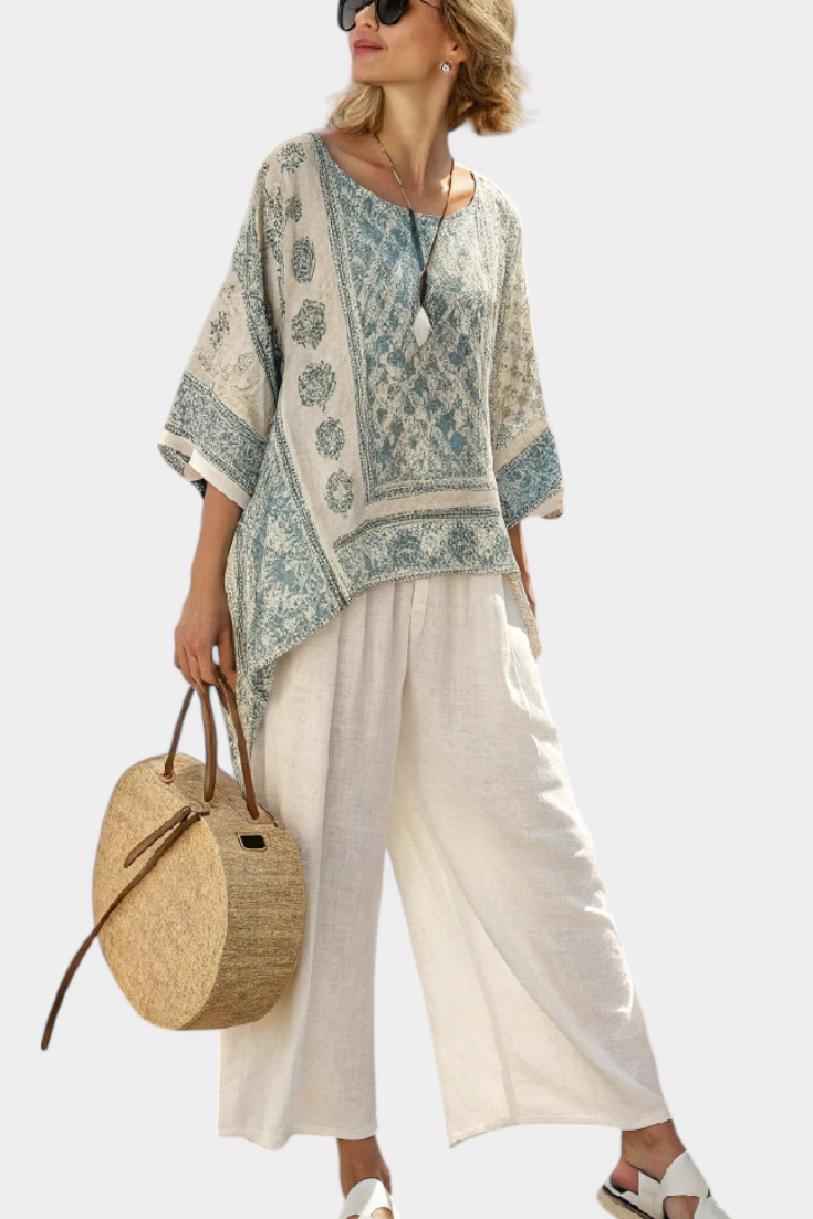 Quinley | Women’s Printed Blouse with Wide-Leg Pants