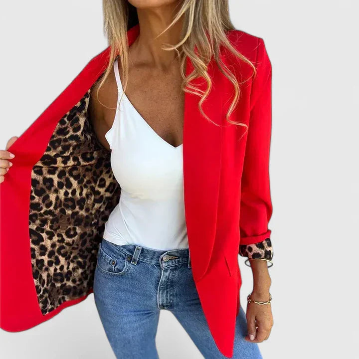 Rosavionne | Women’s Sophisticated Blazer with Leopard Lining