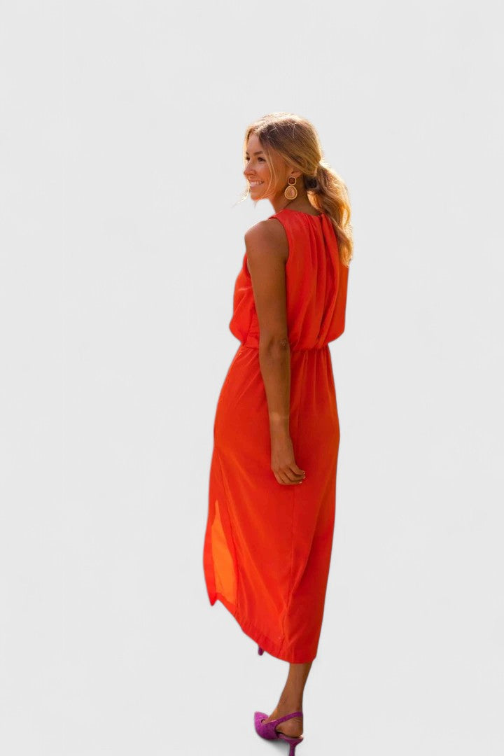 Women’s High-Neck Midi Dress with Slit