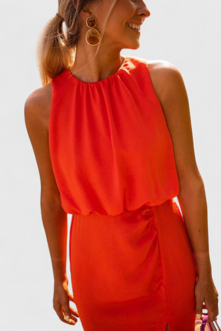 Women’s High-Neck Midi Dress with Slit