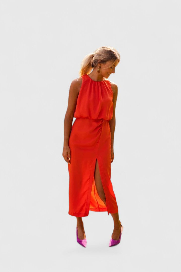 Women’s High-Neck Midi Dress with Slit