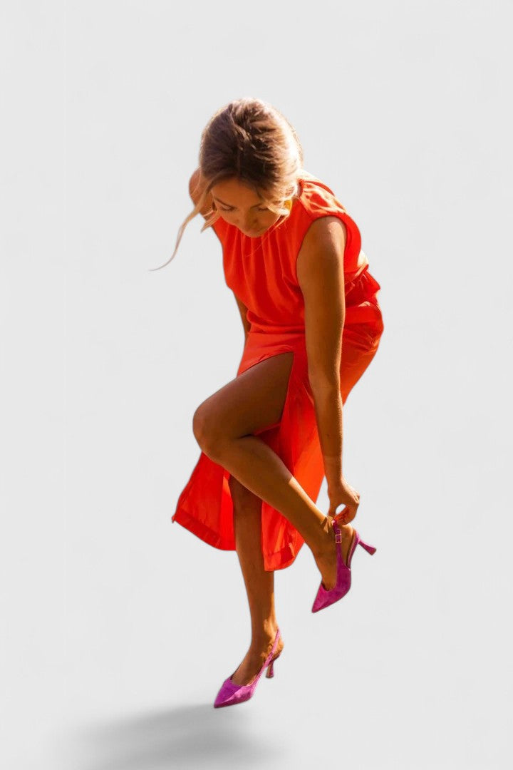 Women’s High-Neck Midi Dress with Slit