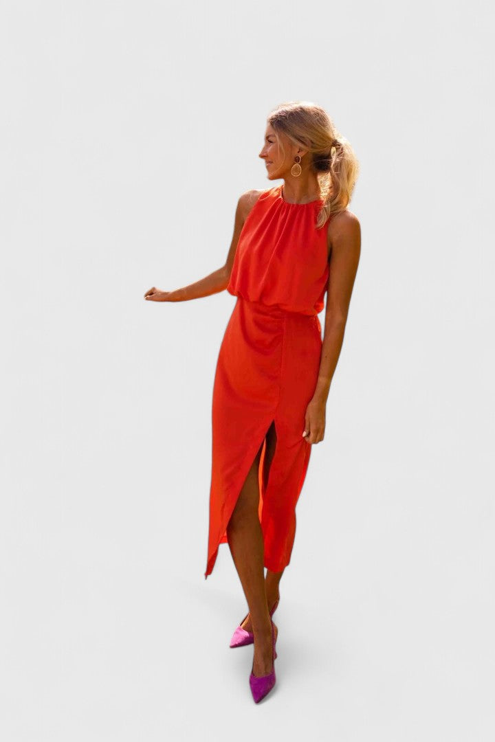 Women’s High-Neck Midi Dress with Slit