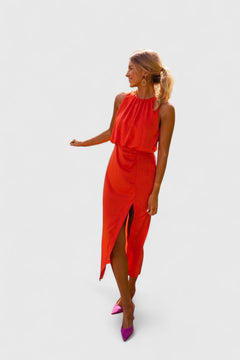 Women’s High-Neck Midi Dress with Slit