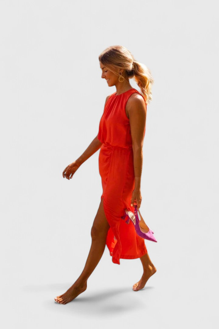 Women’s High-Neck Midi Dress with Slit