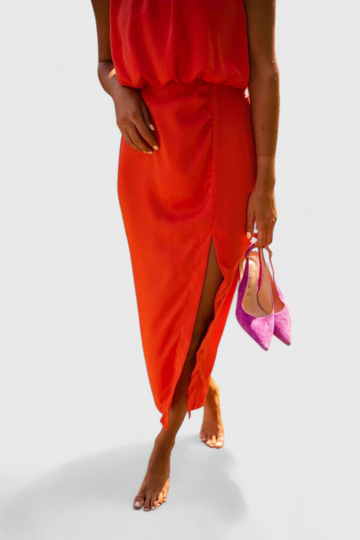Women’s High-Neck Midi Dress with Slit