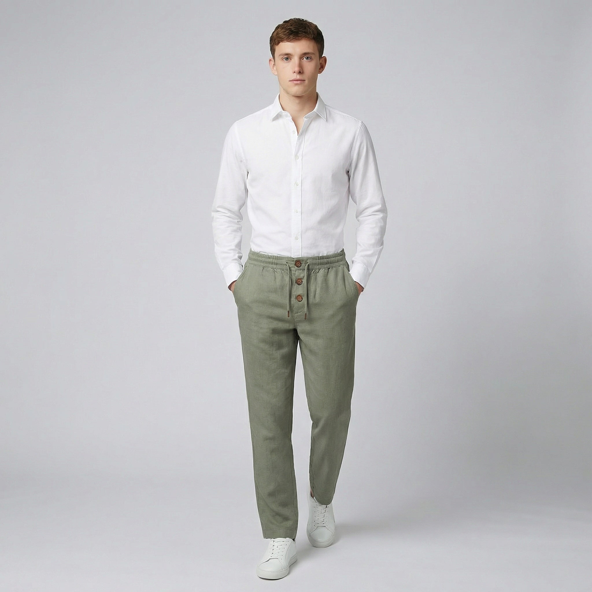 Olamil - Men’s Button Fly Linen Blend Trousers