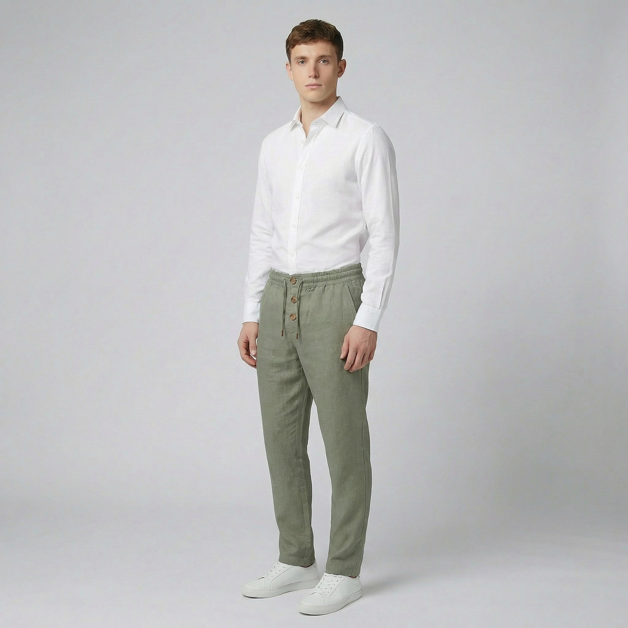 Olamil - Men’s Button Fly Linen Blend Trousers