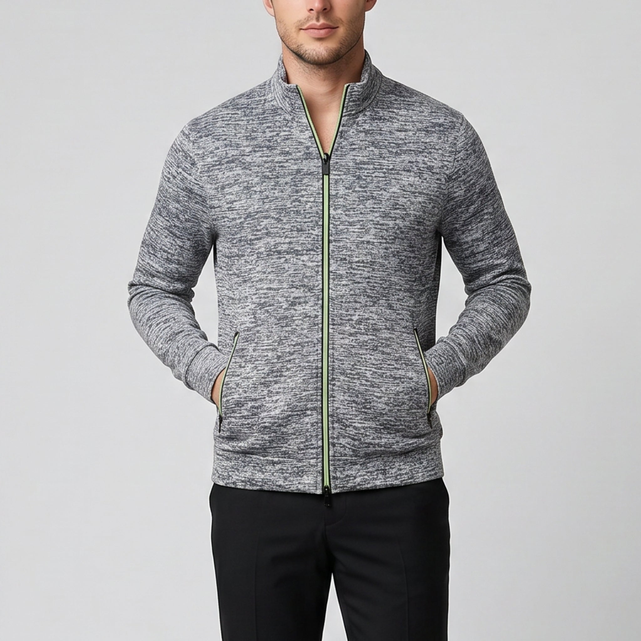 Men’s High-Neck Zip-Up Knit Jacket | Olamil