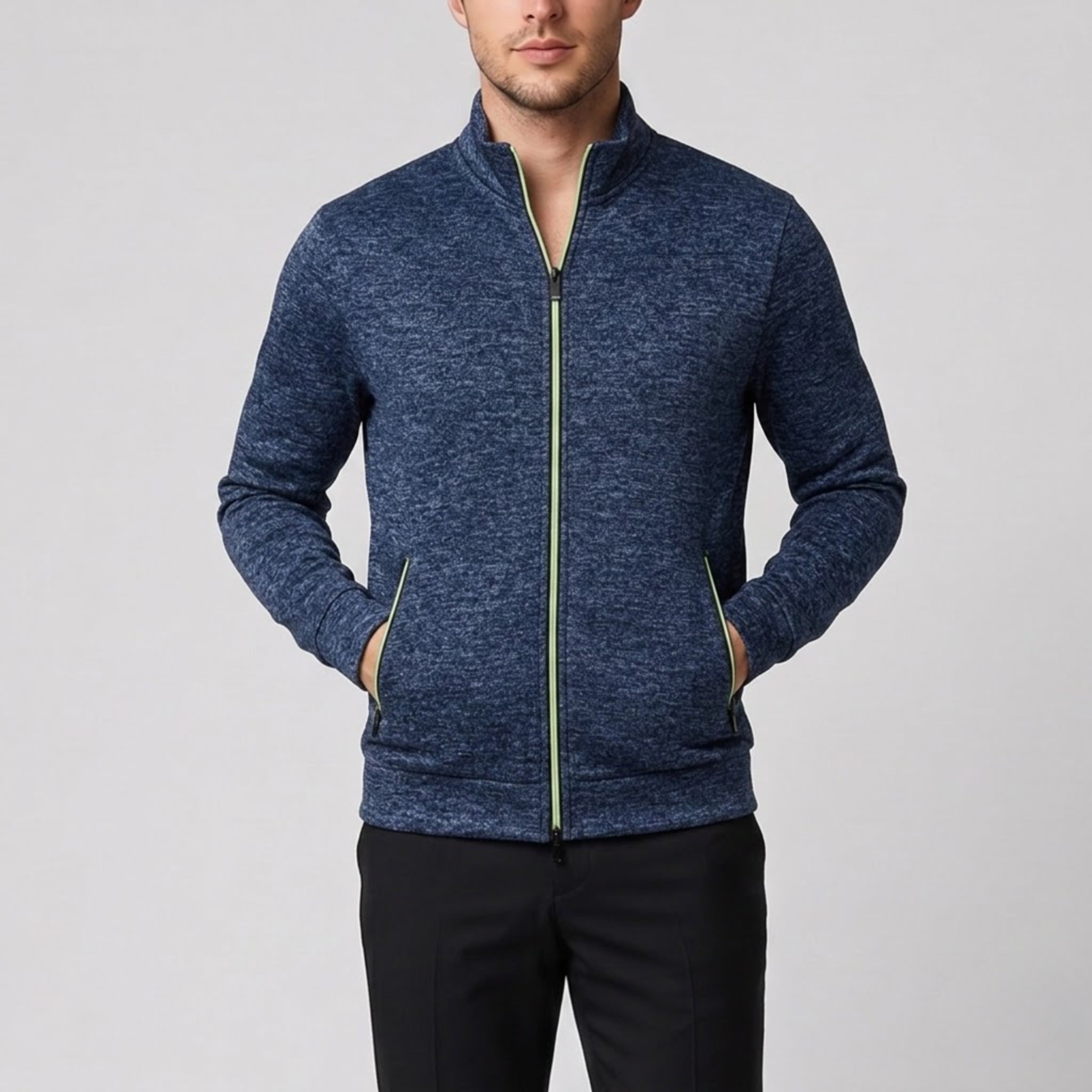 Men’s High-Neck Zip-Up Knit Jacket | Olamil