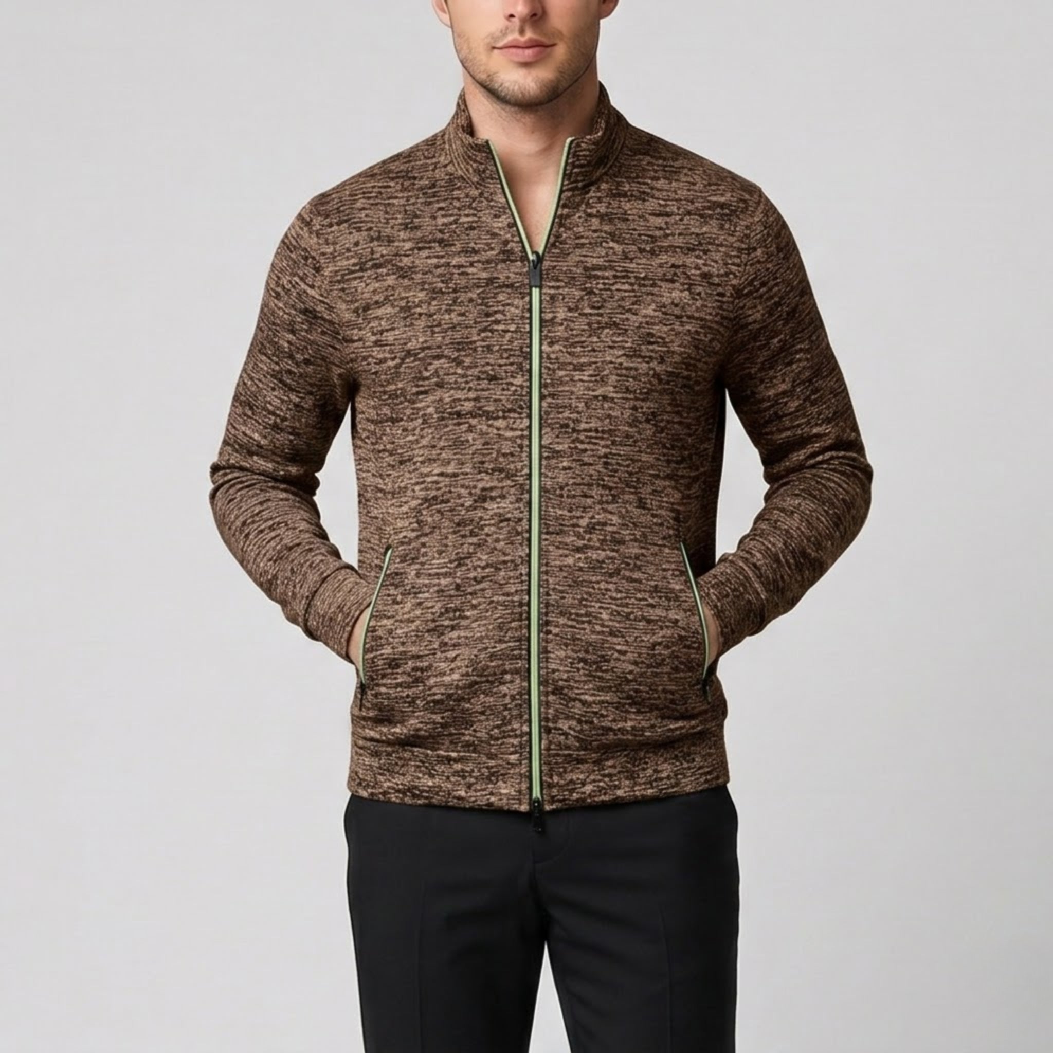 Men’s High-Neck Zip-Up Knit Jacket | Olamil