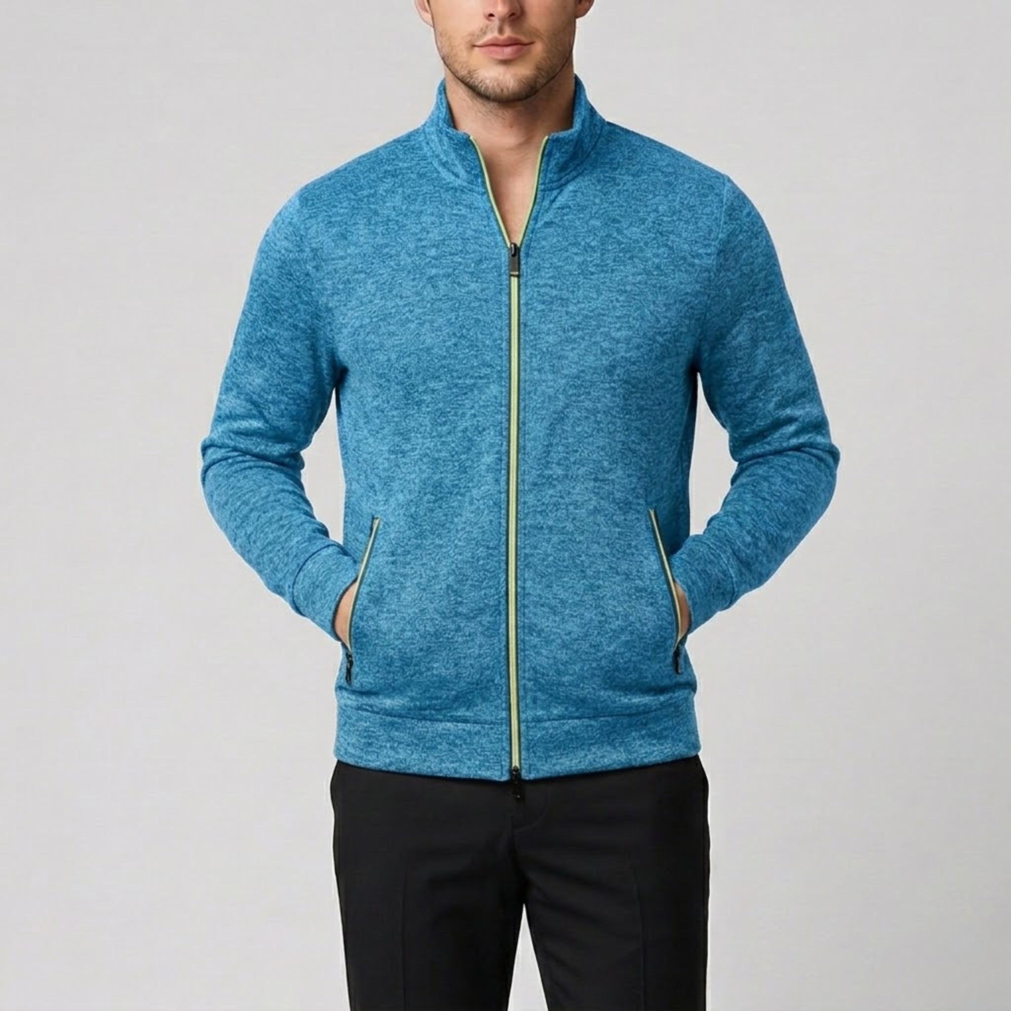 Men’s High-Neck Zip-Up Knit Jacket | Olamil
