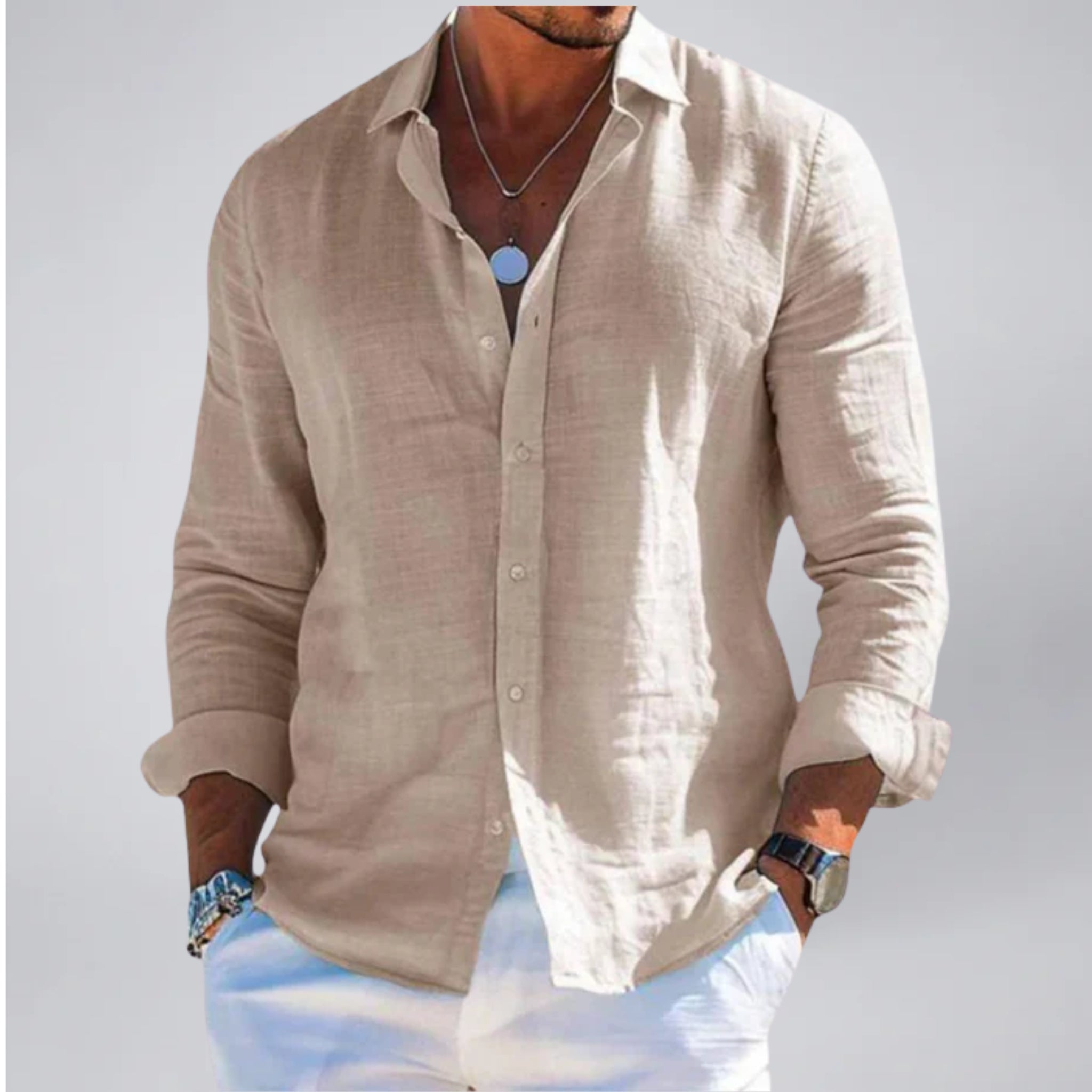 Men’s Lightweight Linen-Look Long Sleeve Top | Olamil