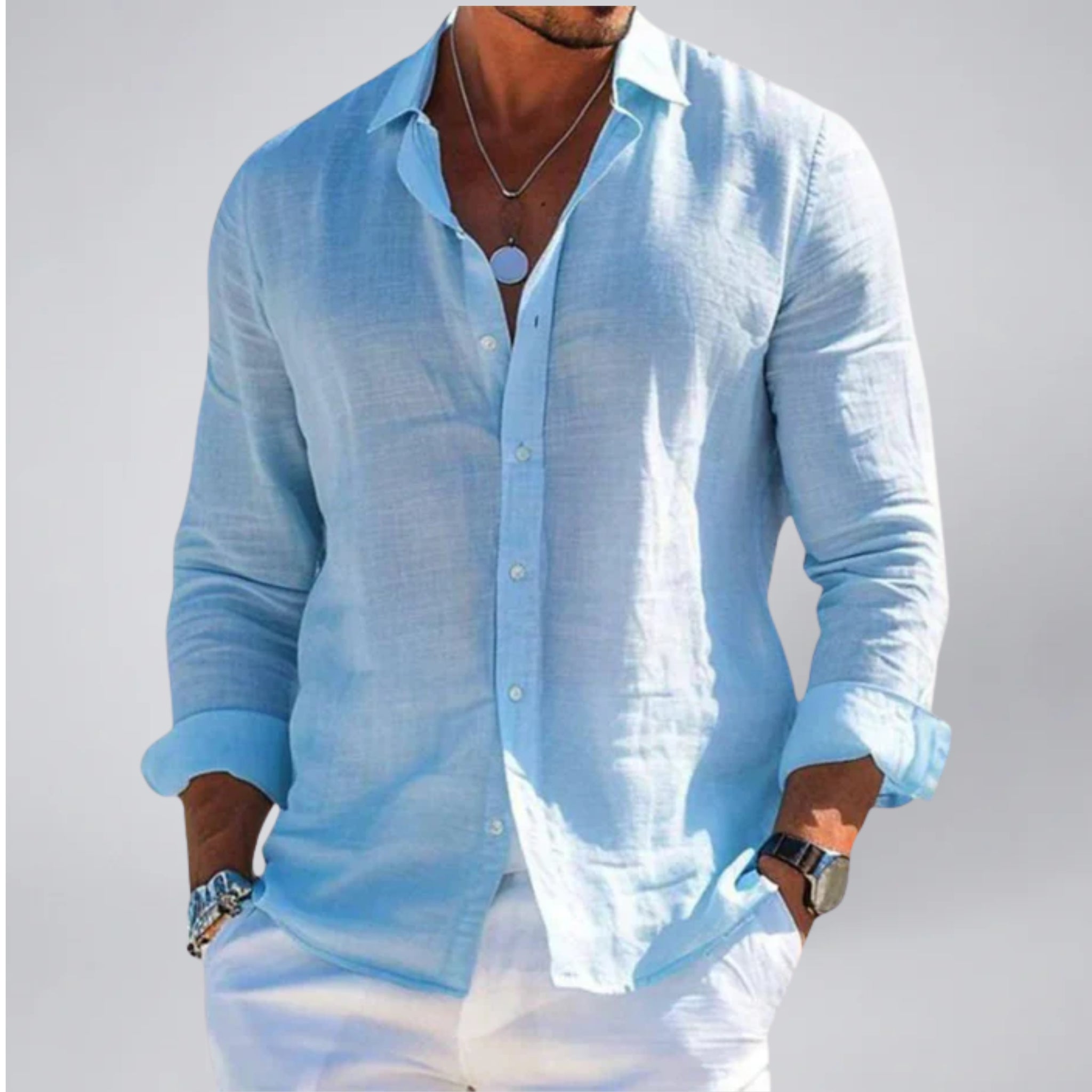 Men’s Lightweight Linen-Look Long Sleeve Top | Olamil