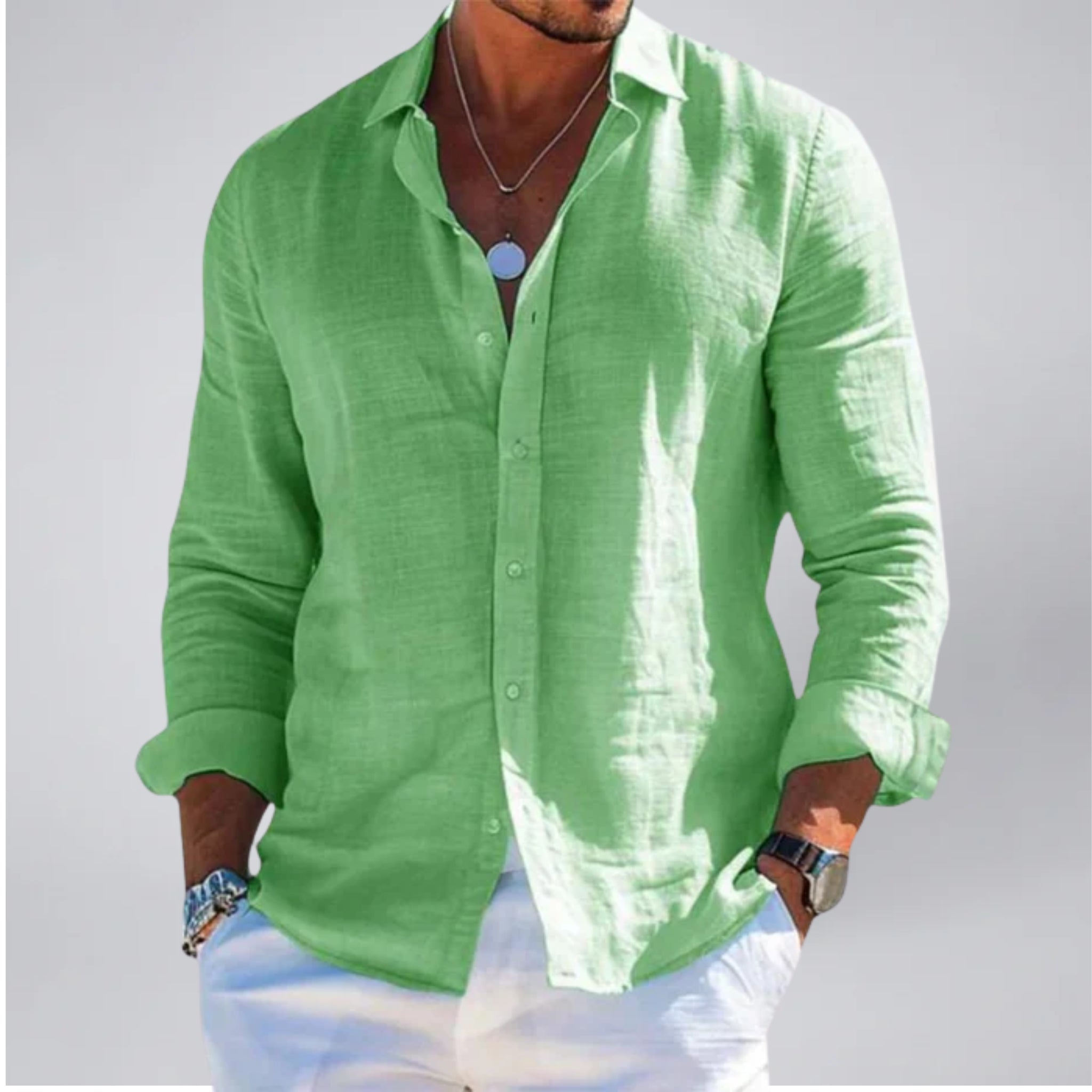 Men’s Lightweight Linen-Look Long Sleeve Top | Olamil