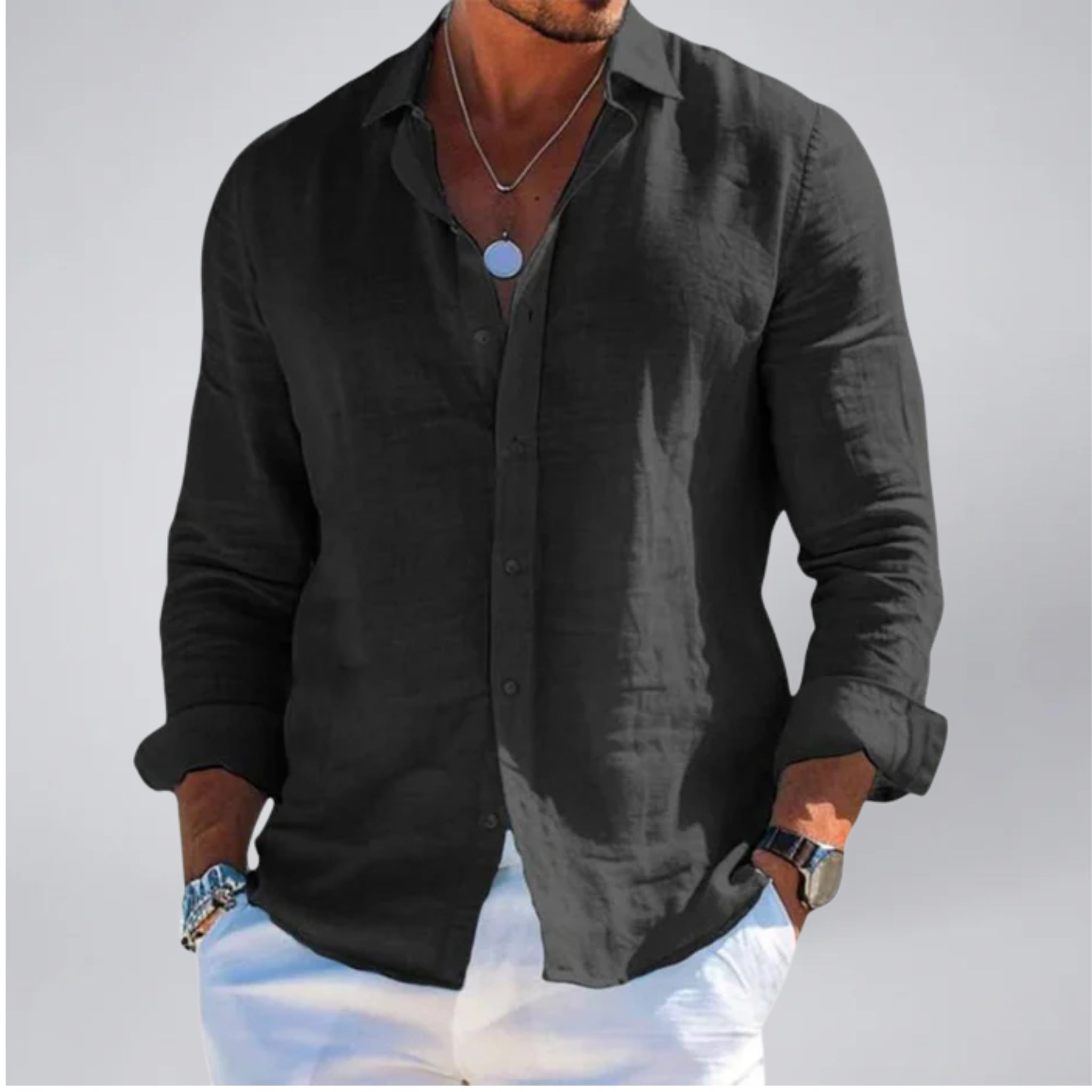 Men’s Lightweight Linen-Look Long Sleeve Top | Olamil