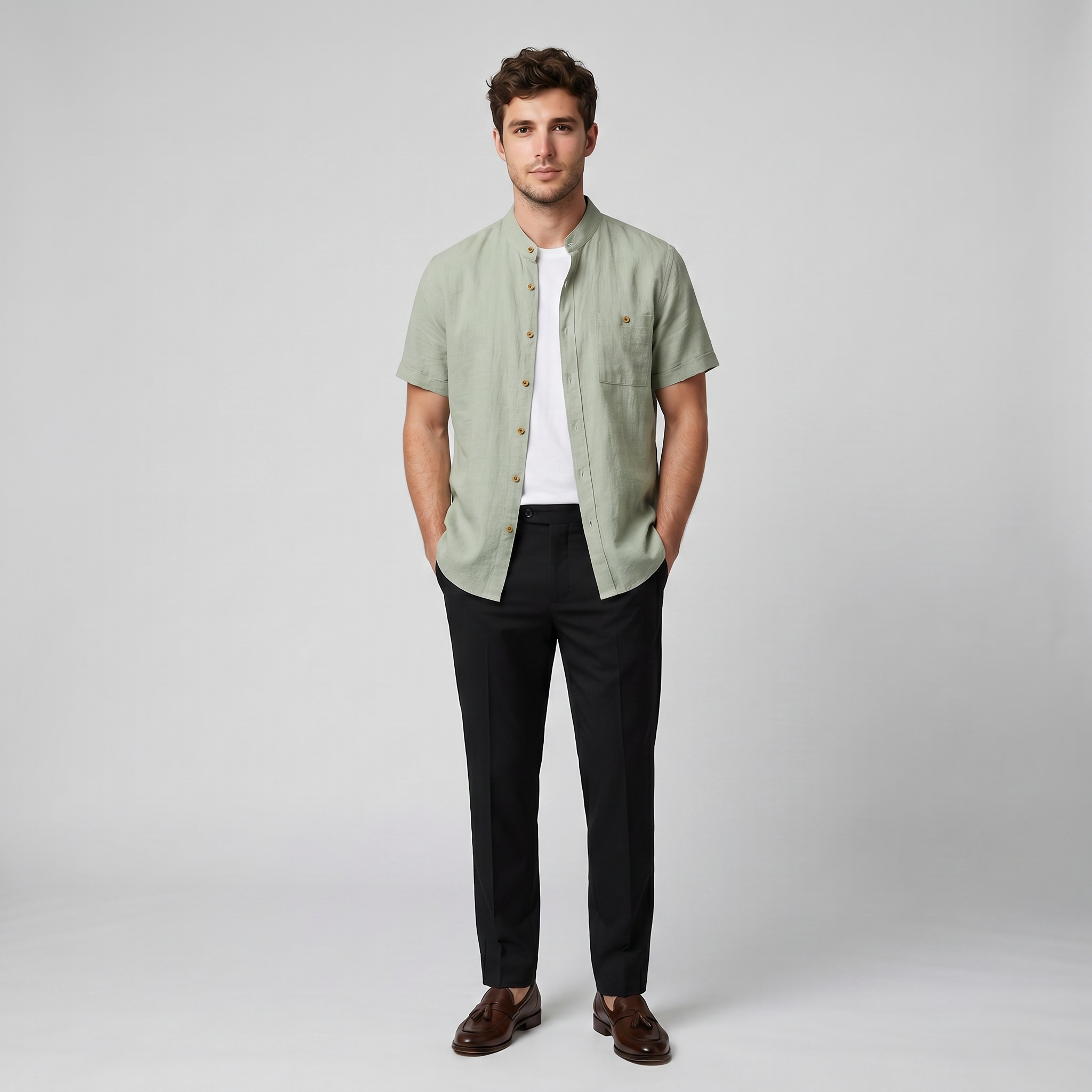 Olamil - Men’s Linen Mandarin Collar Shirt
