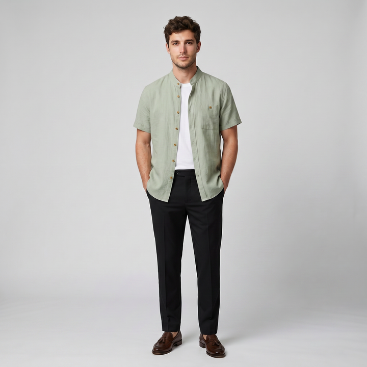 Men’s Linen Mandarin Collar Shirt | Olamil