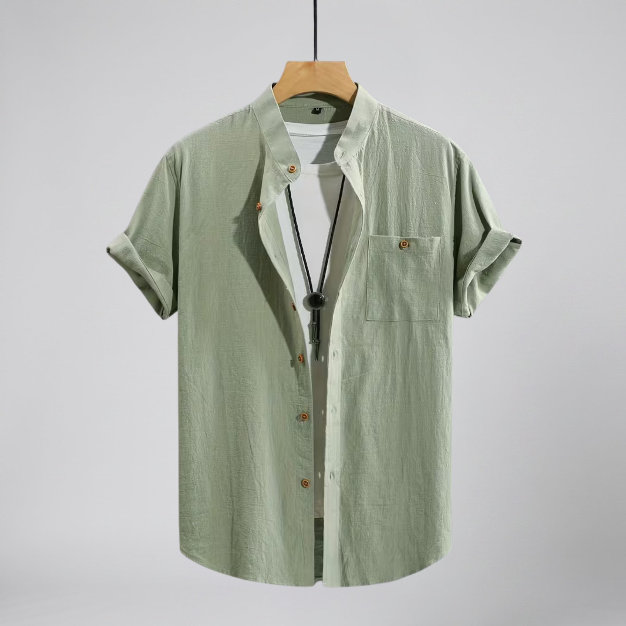 Olamil - Men’s Linen Mandarin Collar Shirt