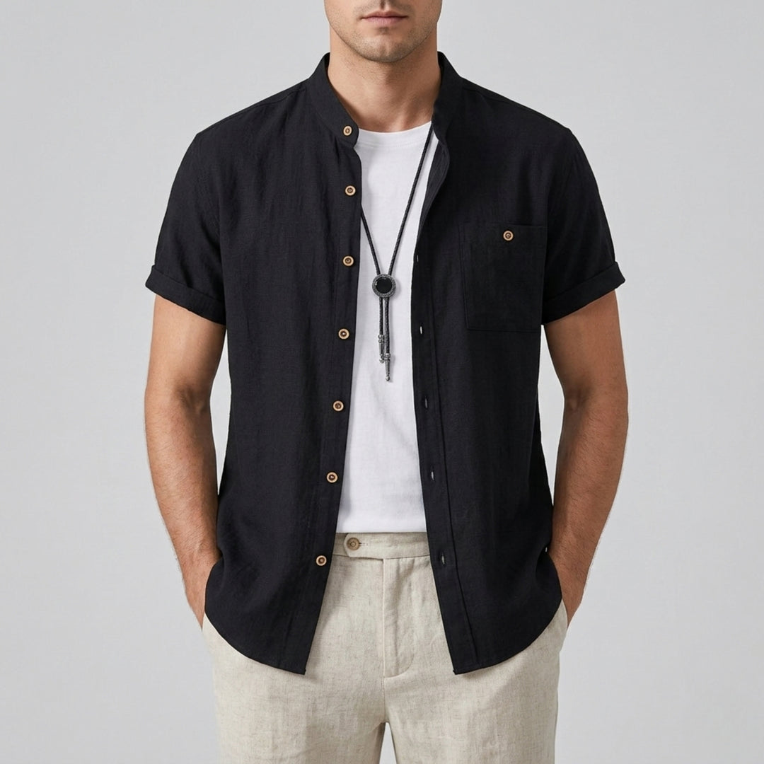 Men’s Linen Mandarin Collar Shirt | Olamil