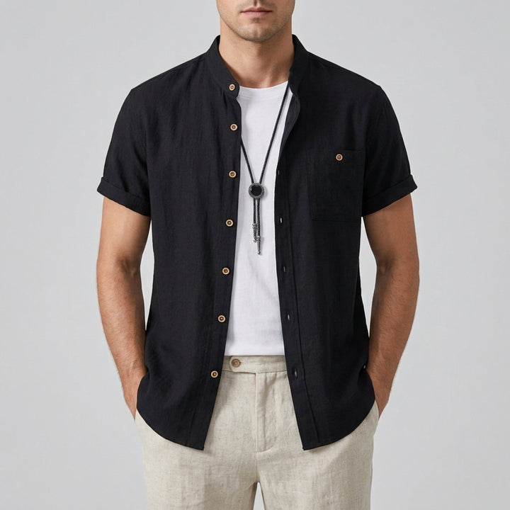 Men’s Linen Mandarin Collar Shirt | Olamil
