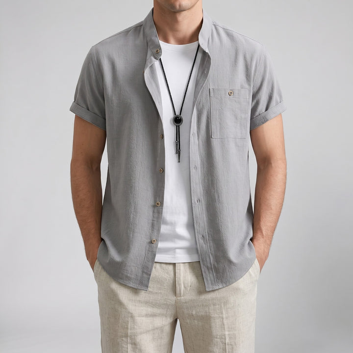 Men’s Linen Mandarin Collar Shirt | Olamil