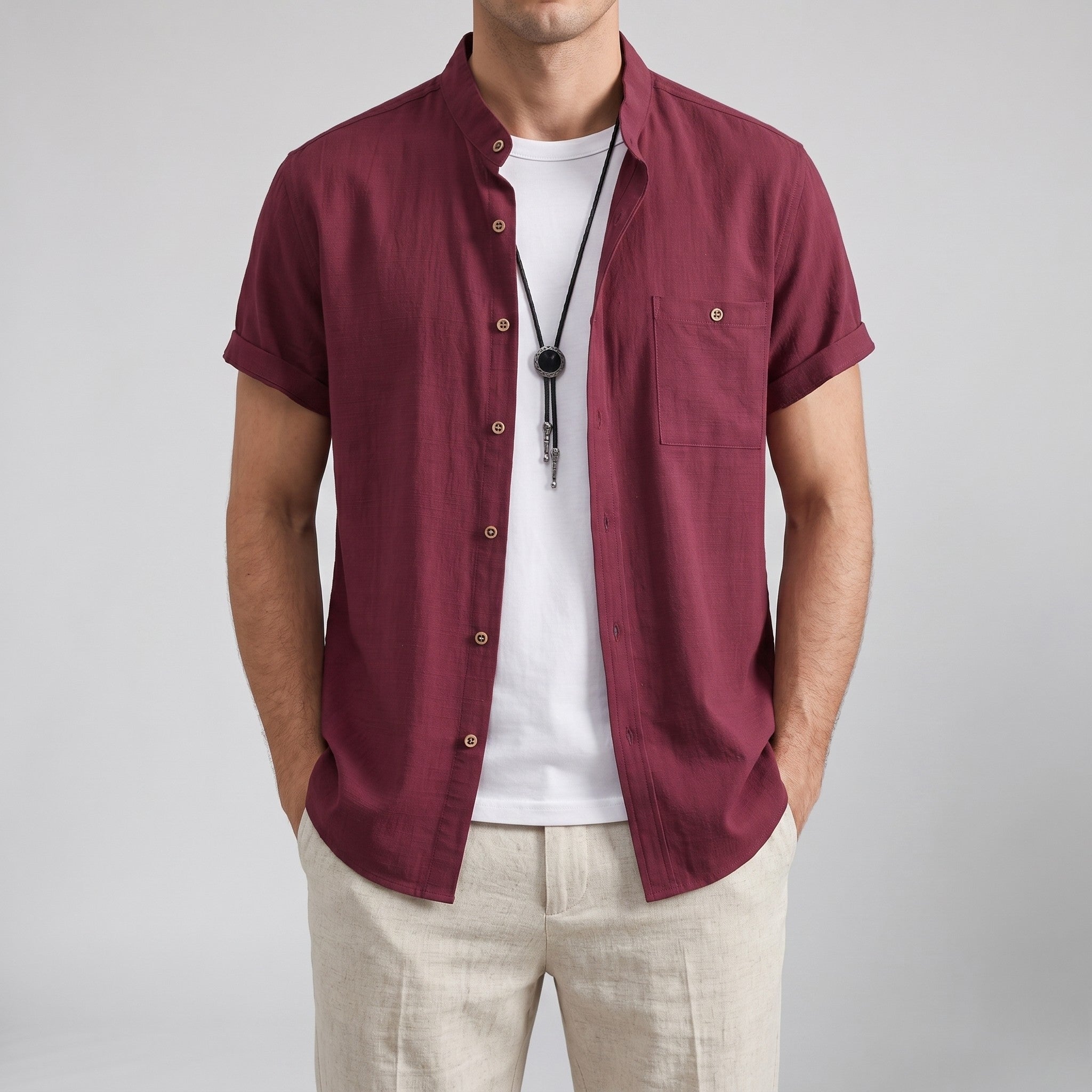 Men’s Linen Mandarin Collar Shirt | Olamil