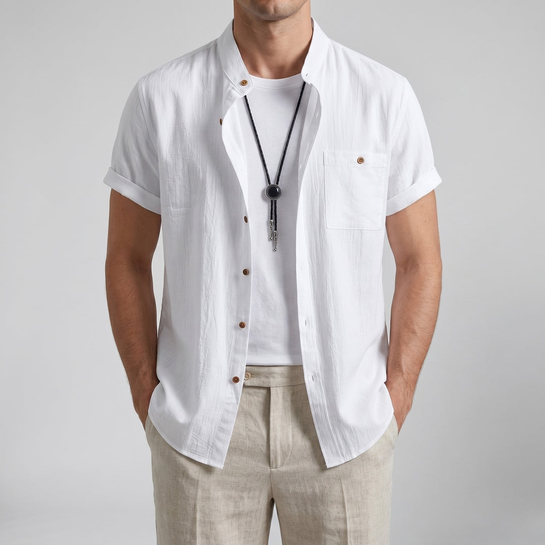 Men’s Linen Mandarin Collar Shirt | Olamil