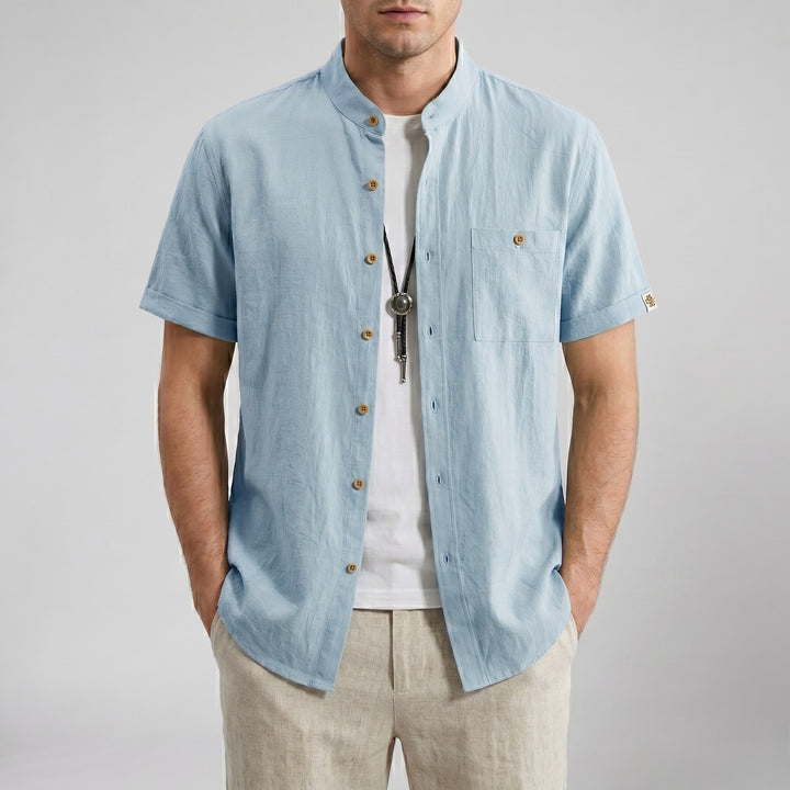 Men’s Linen Mandarin Collar Shirt | Olamil