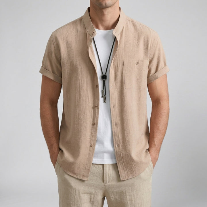 Men’s Linen Mandarin Collar Shirt | Olamil