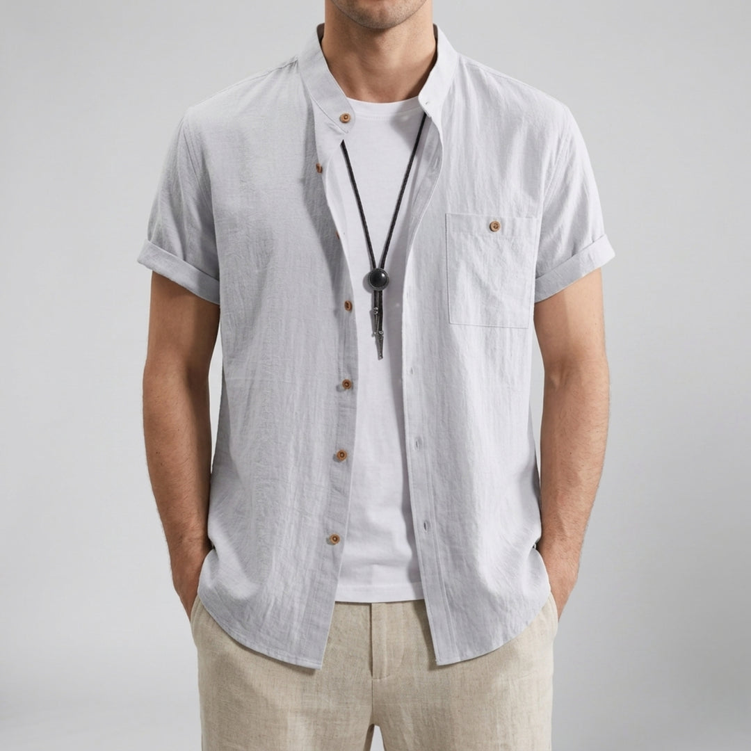 Men’s Linen Mandarin Collar Shirt | Olamil