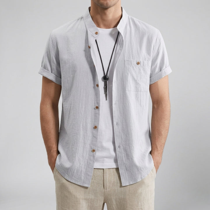 Men’s Linen Mandarin Collar Shirt | Olamil