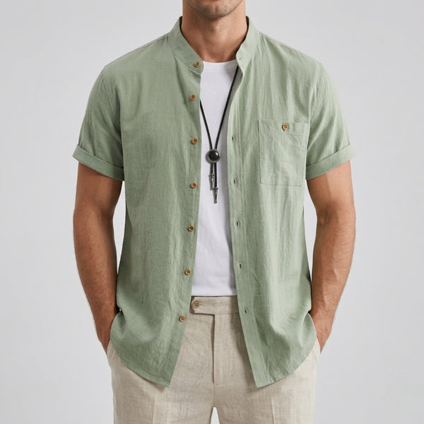 Men's Linen Shirt, Mandarin Collar