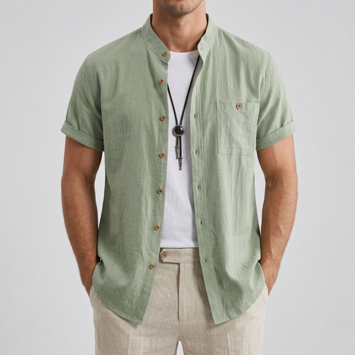 Men’s Linen Mandarin Collar Shirt | Olamil