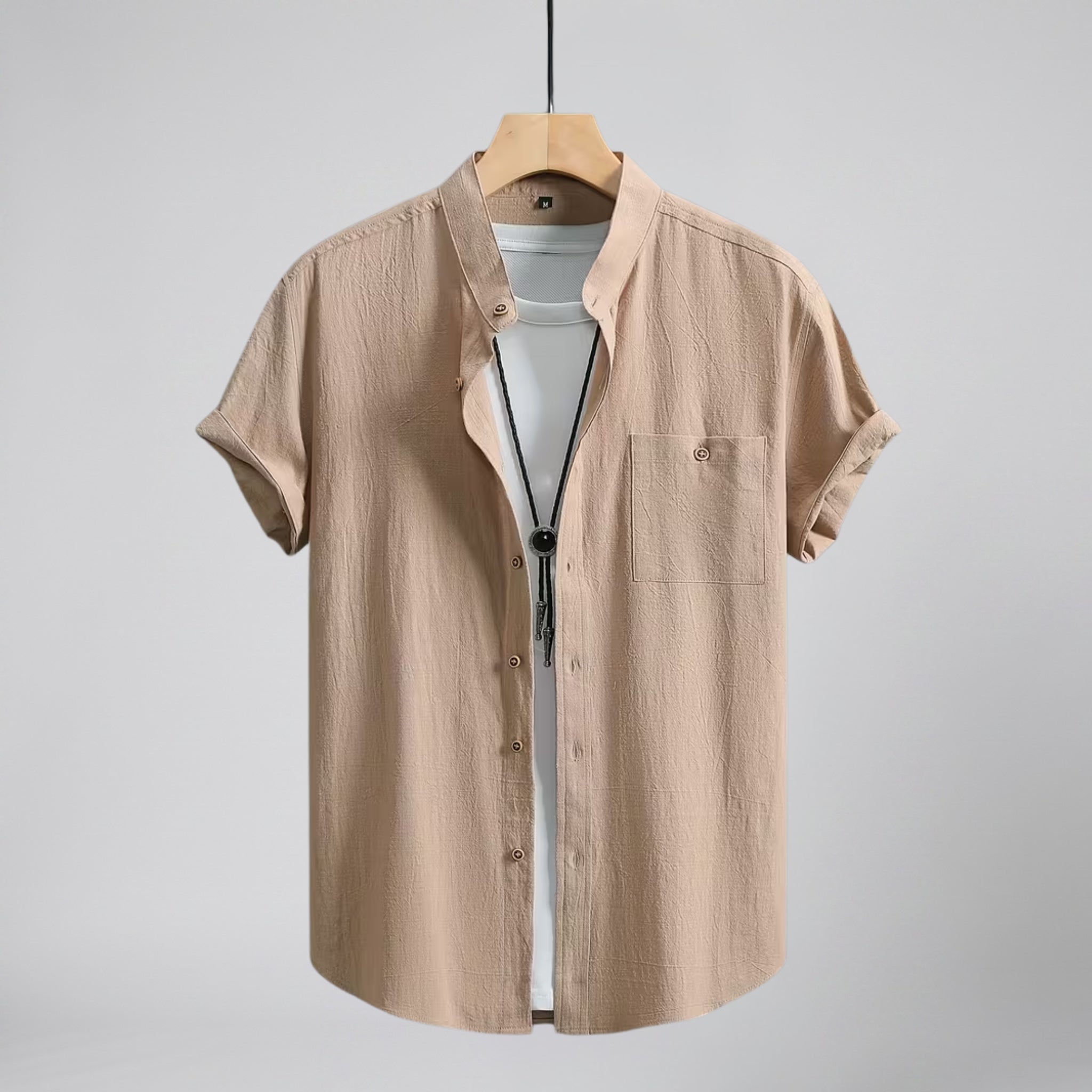Olamil - Men’s Linen Mandarin Collar Shirt