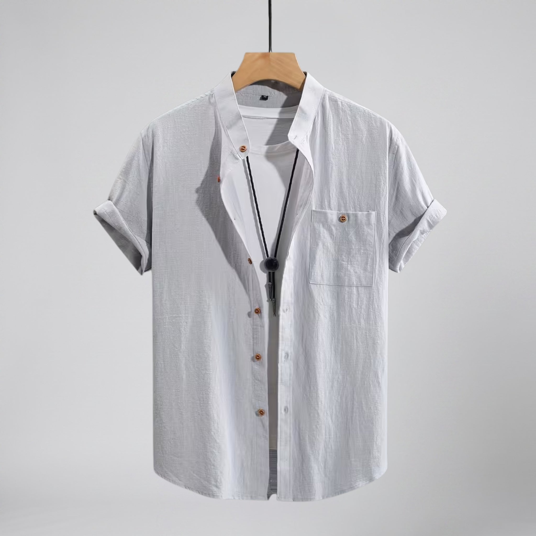 Olamil - Men’s Linen Mandarin Collar Shirt