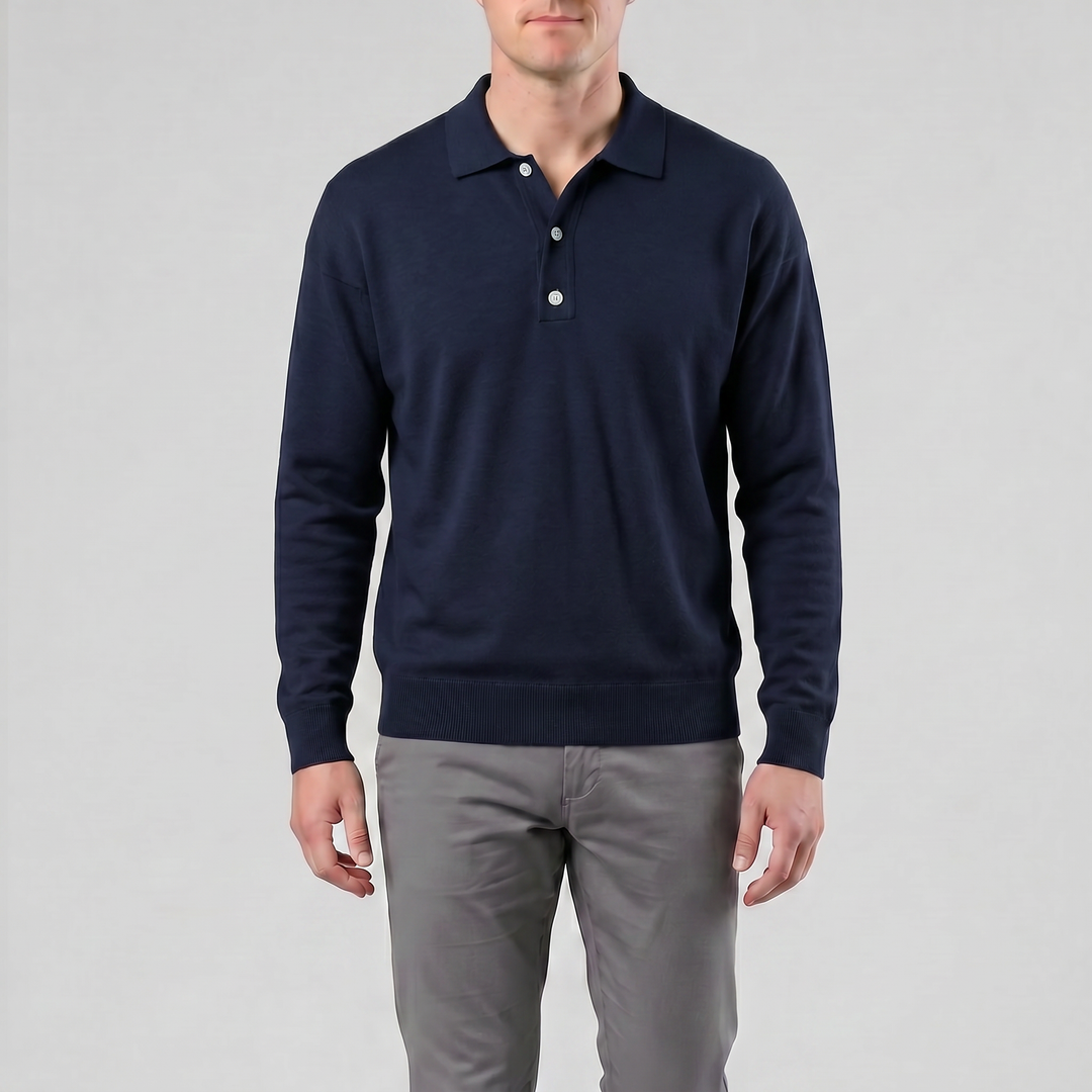 Men’s Long-Sleeve Half-Button Polo Shirt | Olamil