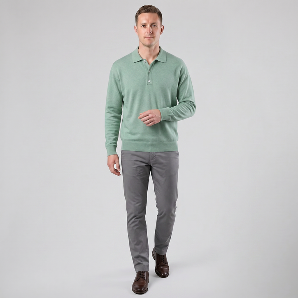 Men's Polo Shirt, Long-Sleeve Half-Button