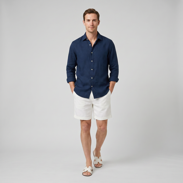Men’s Long-Sleeved Linen Shirt and Shorts Set | Olamil