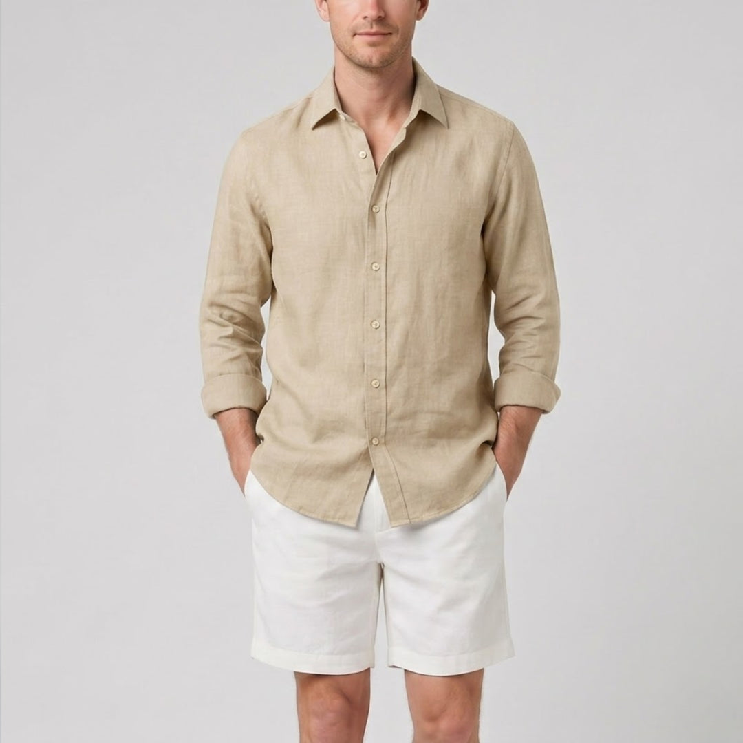 Men’s Long-Sleeved Linen Shirt and Shorts Set | Olamil